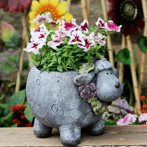 Lovely Sheep Statue for Garden, Sheep Flower Pot, Animal Statue for Garden Courtyard Ornament, Villa Outdoor Decor Gardening Ideas-artworkcanvas