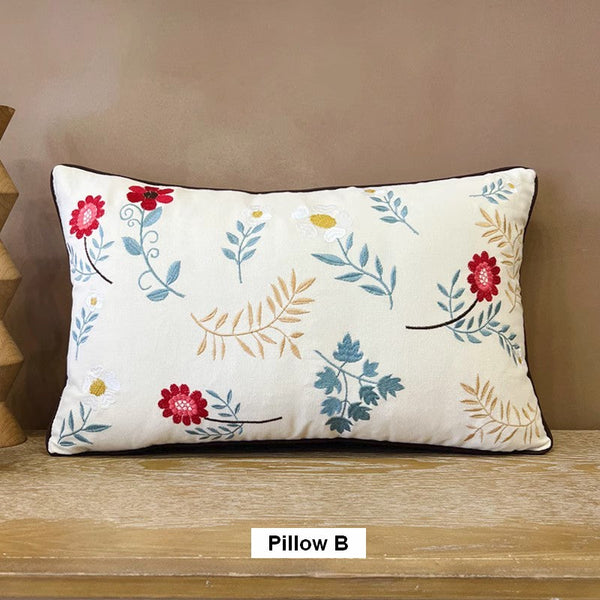 Decorative Throw Pillows for Couch, Embroider Flower Cotton Pillow Covers, Spring Flower Decorative Throw Pillows, Farmhouse Sofa Decorative Pillows-artworkcanvas