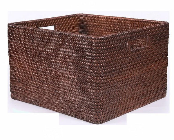 Large Brown Woven Rattan Storage Basket, Storage Baskets for Kitchen, Rectangular Storage Baskets, Storage Baskets for Clothes-artworkcanvas