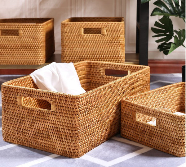 Oversized Rattan Storage Basket, Extra Large Rectangular Storage Basket for Clothes, Storage Baskets for Bathroom, Bedroom Storage Baskets-artworkcanvas