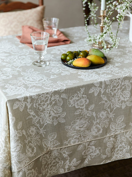 French Flower Pattern Tablecloth for Round Table, Vintage Rectangle Tablecloth for Dining Room Table, Rustic Farmhouse Table Cover for Kitchen-artworkcanvas