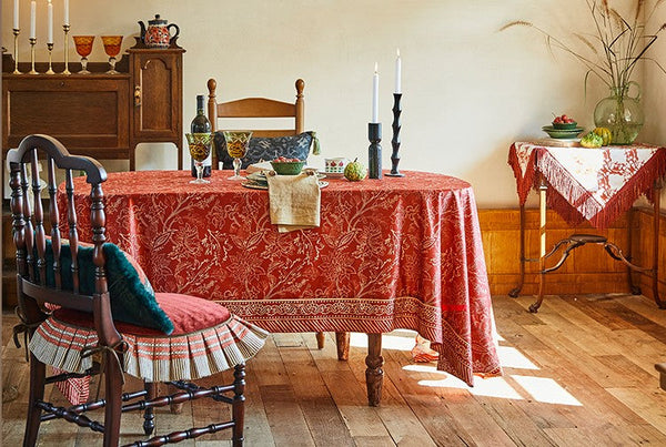 Large Modern Rectangle Tablecloth for Dining Room Table, Red Christmas Flower Pattern Tablecloth for Oval Table, Square Table Covers for Kitchen, Farmhouse Table Cloth for Round Table-artworkcanvas