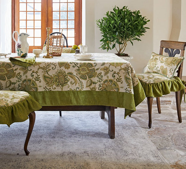 Long Rectangular Tablecloth for Round Table, Extra Large Modern Tablecloth Ideas for Dining Room Table, Green Flower Pattern Table Cover for Kitchen, Outdoor Picnic Tablecloth-artworkcanvas