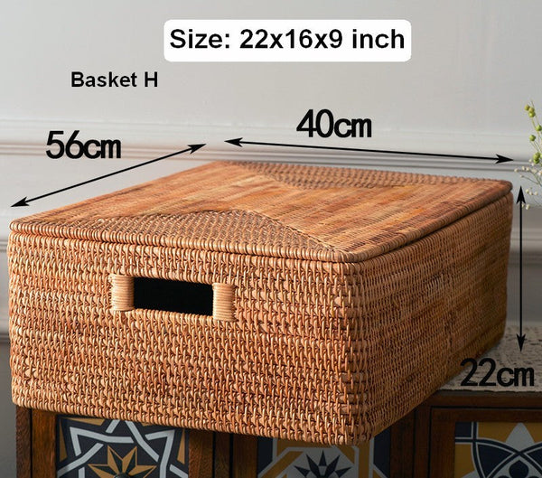 Extra Large Storage Baskets for Clothes, Oversized Rectangular Storage Basket with Lid, Wicker Rattan Storage Basket for Shelves, Storage Baskets for Bedroom-artworkcanvas