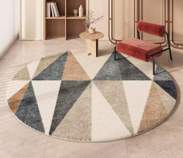 Abstract Contemporary Round Rugs, Modern Rugs for Dining Room, Geometric Modern Rugs for Bedroom, Modern Area Rugs under Coffee Table-artworkcanvas