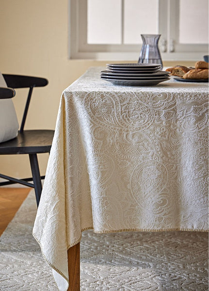 Simple Modern Rectangle Tablecloth for Dining Room Table, Cotton and Linen Flower Pattern Table Covers for Round Table, Square Tablecloth for Kitchen-artworkcanvas