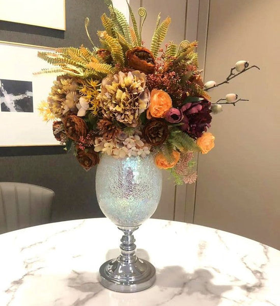 Modern Artificial Floral Arrangement for Bedroom, Large Bunch of Autumn Flowers Arrangement Interior Design, Peony Faux Silk Floral Bouquet Table Centerpiece-artworkcanvas