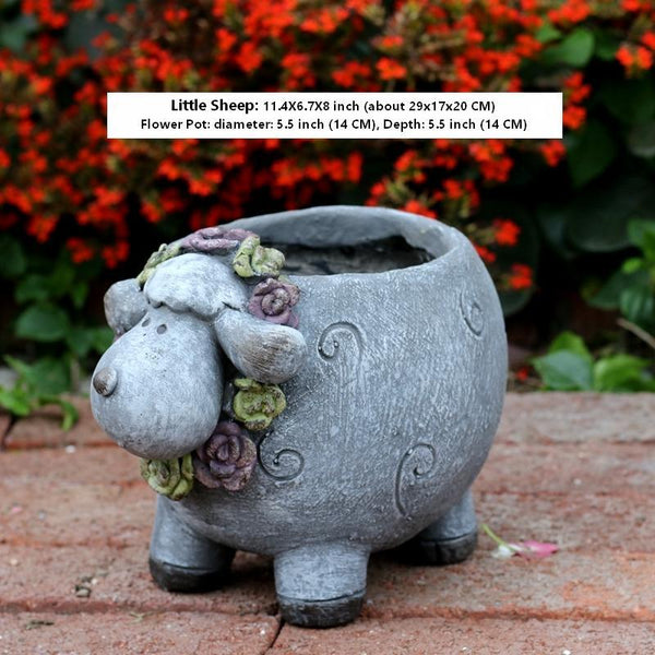 Lovely Sheep Statue for Garden, Sheep Flower Pot, Animal Statue for Garden Courtyard Ornament, Villa Outdoor Decor Gardening Ideas-artworkcanvas