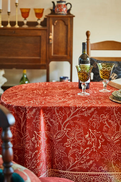 Large Modern Rectangle Tablecloth for Dining Room Table, Red Christmas Flower Pattern Tablecloth for Oval Table, Square Table Covers for Kitchen, Farmhouse Table Cloth for Round Table-artworkcanvas