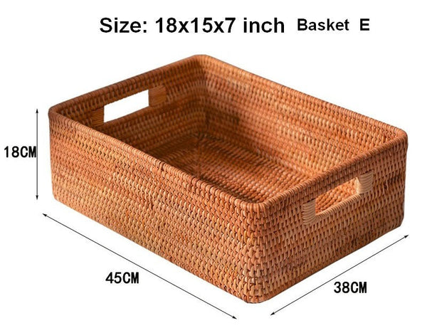 Woven Rattan Storage Baskets for Bedroom, Storage Basket for Shelves, Large Rectangular Storage Baskets for Clothes, Storage Baskets for Kitchen-artworkcanvas