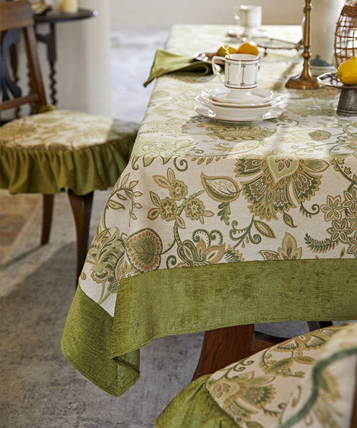 Long Rectangular Tablecloth for Round Table, Extra Large Modern Tablecloth Ideas for Dining Room Table, Green Flower Pattern Table Cover for Kitchen, Outdoor Picnic Tablecloth-artworkcanvas