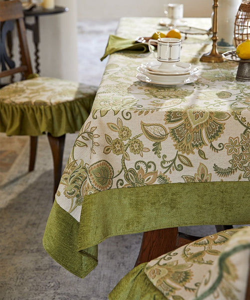 Extra Large Modern Tablecloth Ideas for Dining Room Table, Green Flower Pattern Table Cover for Kitchen, Outdoor Picnic Tablecloth, Rectangular Tablecloth for Round Table-artworkcanvas