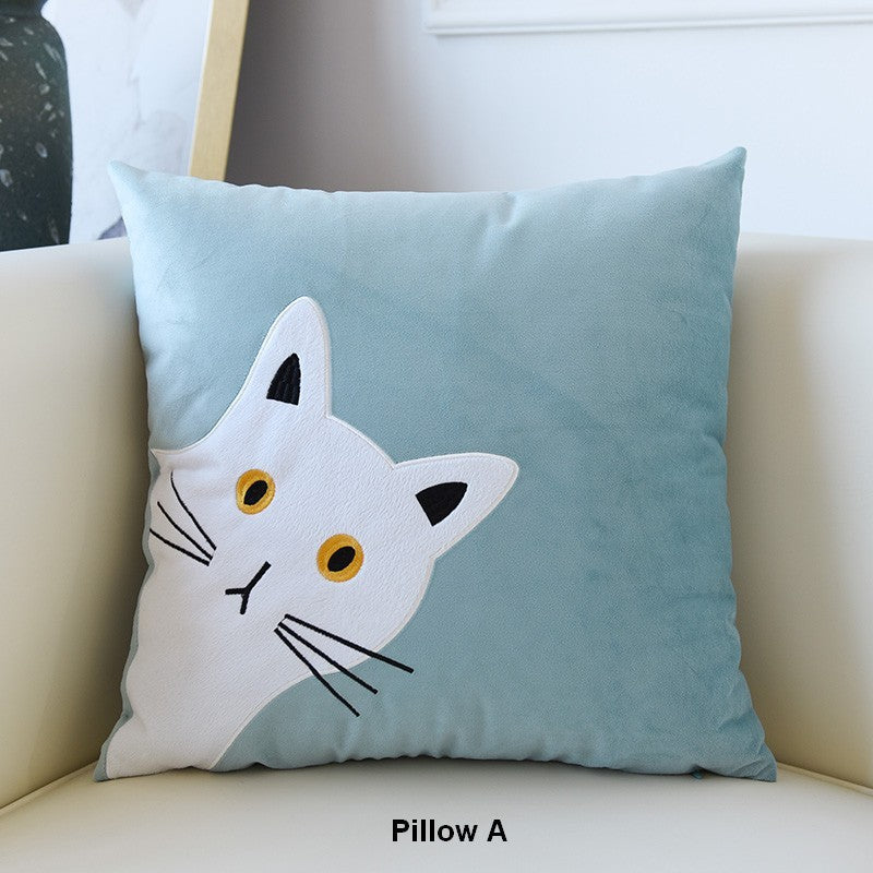 Modern Decorative Throw Pillows, Lovely Cat Pillow Covers for Kid's Room, Modern Sofa Decorative Pillows, Cat Decorative Throw Pillows for Couch-artworkcanvas