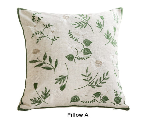 Spring Flower Decorative Pillows for Dining Room, Embroider Flower Cotton Pillow Covers, Decorative Pillows for Sofa, Farmhouse Decorative Pillows for Couch-artworkcanvas