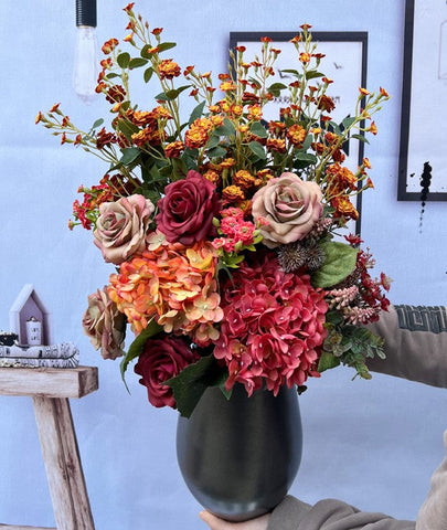 Creative Faux Silk Floral Bouquet Table Centerpiece, Modern Artificial Floral Arrangement for Bedroom, Large Bunch of Autumn Flowers Arrangement Interior Design-artworkcanvas