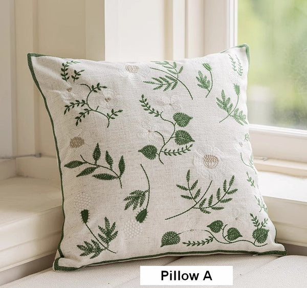 Spring Flower Decorative Pillows for Dining Room, Embroider Flower Cotton Pillow Covers, Decorative Pillows for Sofa, Farmhouse Decorative Pillows for Couch-artworkcanvas