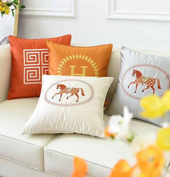 Modern Sofa Decorative Pillows, Embroider Horse Pillow Covers, Modern Decorative Throw Pillows, Horse Decorative Throw Pillows for Couch-artworkcanvas