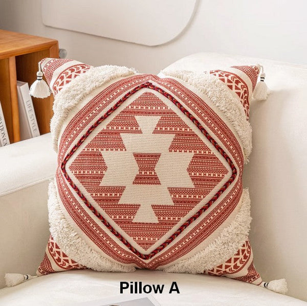 Bohemian Decorative Sofa Pillows, Geometric Modern Pillow Covers, Square Pillows for Couch, Oriental Decorative Throw Pillows for Living Room-artworkcanvas