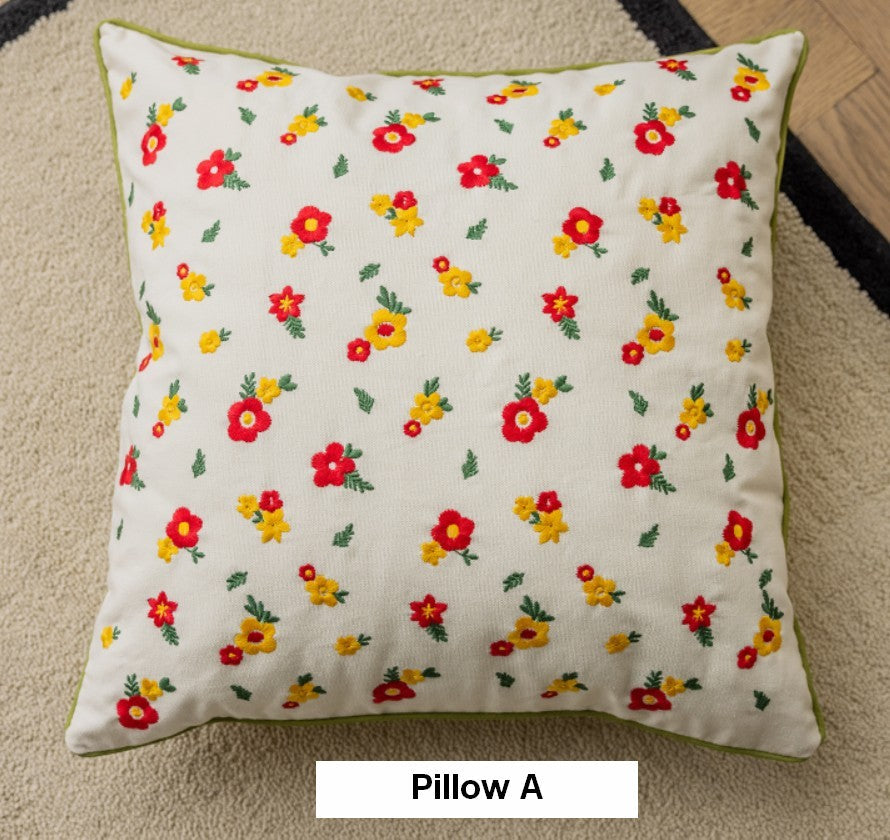 Spring Flower Decorative Pillows for Dining Room, Embroider Flower Cotton Pillow Covers, Decorative Pillows for Sofa, Farmhouse Decorative Pillows for Couch-artworkcanvas