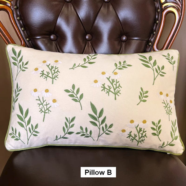 Spring Flower Sofa Decorative Pillows, Farmhouse Decorative Throw Pillows, Embroider Flower Cotton Pillow Covers, Flower Decorative Throw Pillows for Couch-artworkcanvas