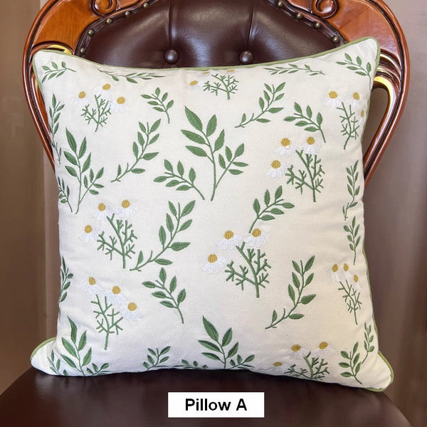 Spring Flower Sofa Decorative Pillows, Farmhouse Decorative Throw Pillows, Embroider Flower Cotton Pillow Covers, Flower Decorative Throw Pillows for Couch-artworkcanvas