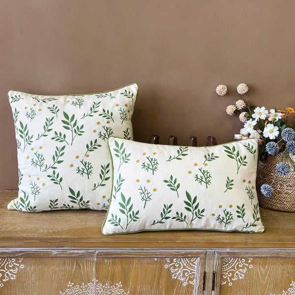 Spring Flower Sofa Decorative Pillows, Farmhouse Decorative Throw Pillows, Embroider Flower Cotton Pillow Covers, Flower Decorative Throw Pillows for Couch-artworkcanvas