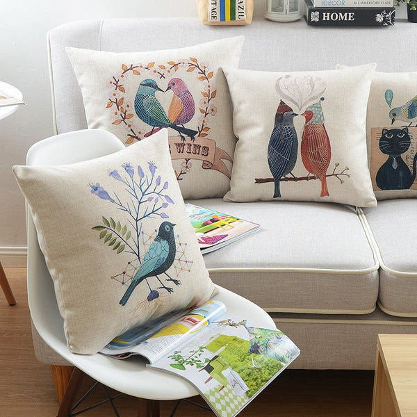 Modern Sofa Decorative Pillows for Children's Room, Singing Birds Decorative Throw Pillows, Love Birds Throw Pillows for Couch, Decorative Pillow Covers-artworkcanvas