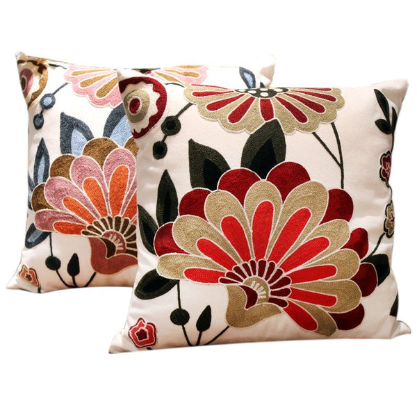 Sofa Decorative Pillows, Embroider Flower Cotton Pillow Covers, Flower Decorative Throw Pillows for Couch, Farmhouse Decorative Throw Pillows-artworkcanvas