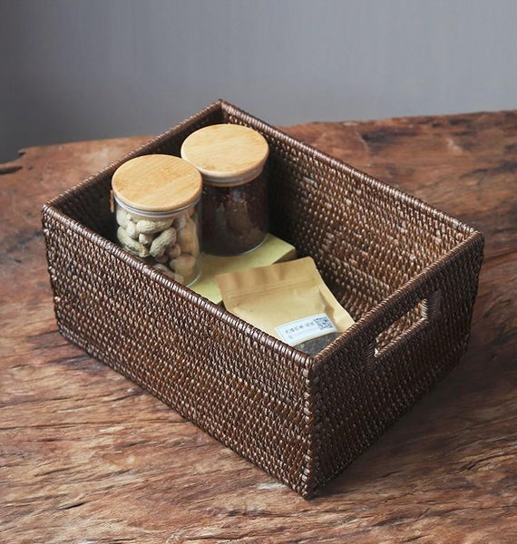 Storage Baskets for Clothes, Large Brown Woven Storage Basket, Storage Baskets for Bathroom, Rectangular Storage Baskets-artworkcanvas