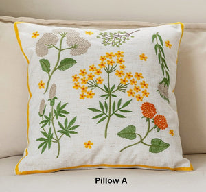 Spring Flower Decorative Throw Pillows, Decorative Pillows for Couch, Farmhouse Sofa Decorative Pillows, Embroider Flower Cotton Pillow Covers-artworkcanvas