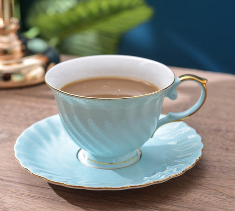 Elegant British Tea Cup and Saucer in Gift Box, Blue Bone China Porcelain Tea Cup Set, Unique British Ceramic Coffee Cups for Afternoon Tea-artworkcanvas