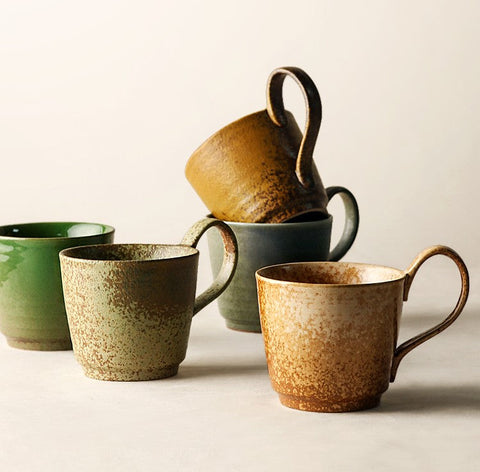 Large Modern Handmade Pottery Coffee Cup, Creative Brown Green Blue Ceramic Coffee Mugs, Large Unique Tea Cup, Large Capacity Coffee Cups-artworkcanvas