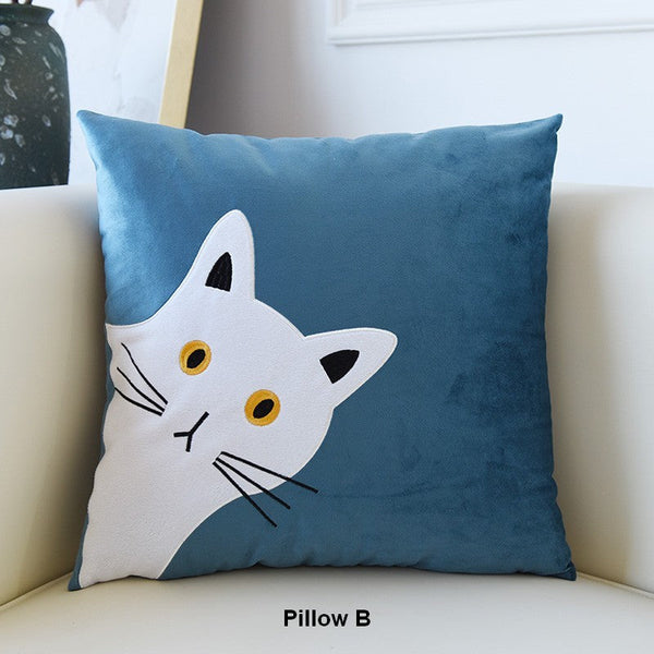 Lovely Cat Pillow Covers for Kid's Room, Modern Sofa Decorative Pillows, Cat Decorative Throw Pillows for Couch, Modern Decorative Throw Pillows-artworkcanvas