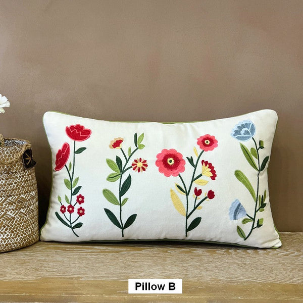 Throw Pillows for Couch, Spring Flower Decorative Throw Pillows, Farmhouse Sofa Decorative Pillows, Embroider Flower Cotton Pillow Covers-artworkcanvas