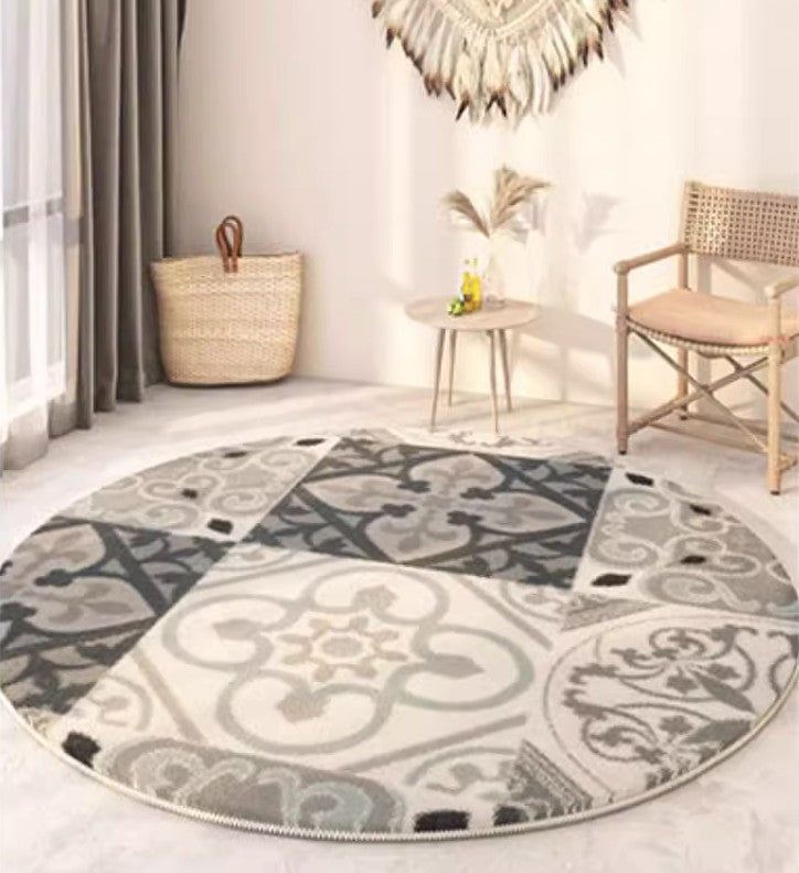 Modern Round Rugs under Coffee Table, Circular Modern Rugs under Sofa, Abstract Contemporary Round Rugs, Geometric Modern Rugs for Bedroom-artworkcanvas