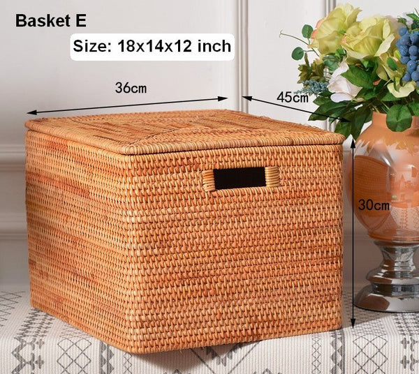 Wicker Storage Baskets for Bathroom, Rattan Rectangular Storage Basket with Lid, Extra Large Storage Baskets for Clothes, Storage Baskets for Bedroom-artworkcanvas