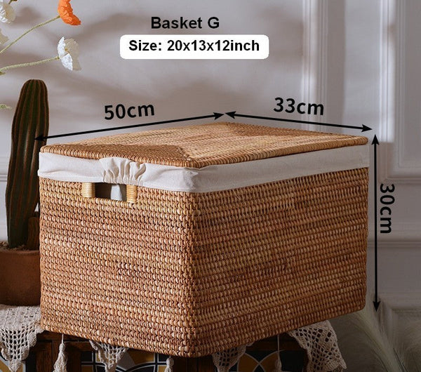 Oversized Rattan Storage Basket, Extra Large Rectangular Storage Basket for Clothes, Storage Baskets for Bathroom, Bedroom Storage Baskets-artworkcanvas