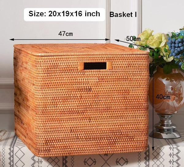 Oversized Rattan Storage Basket, Extra Large Rectangular Storage Basket for Clothes, Storage Baskets for Bathroom, Bedroom Storage Baskets-artworkcanvas