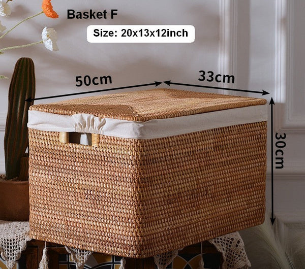 Wicker Storage Baskets for Bathroom, Rattan Rectangular Storage Basket with Lid, Extra Large Storage Baskets for Clothes, Storage Baskets for Bedroom