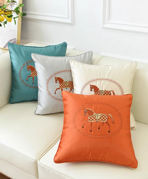 Modern Sofa Decorative Pillows, Embroider Horse Pillow Covers, Modern Decorative Throw Pillows, Horse Decorative Throw Pillows for Couch-artworkcanvas