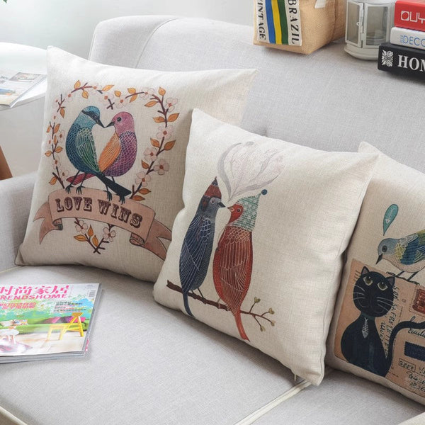 Simple Decorative Pillow Covers, Decorative Sofa Pillows for Living Room, Love Birds Throw Pillows for Couch, Singing Birds Decorative Throw Pillows-artworkcanvas