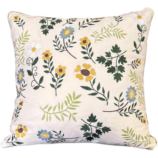 Farmhouse Decorative Throw Pillows, Spring Flower Sofa Decorative Pillows, Embroider Flower Cotton Pillow Covers, Flower Decorative Throw Pillows for Couch-artworkcanvas