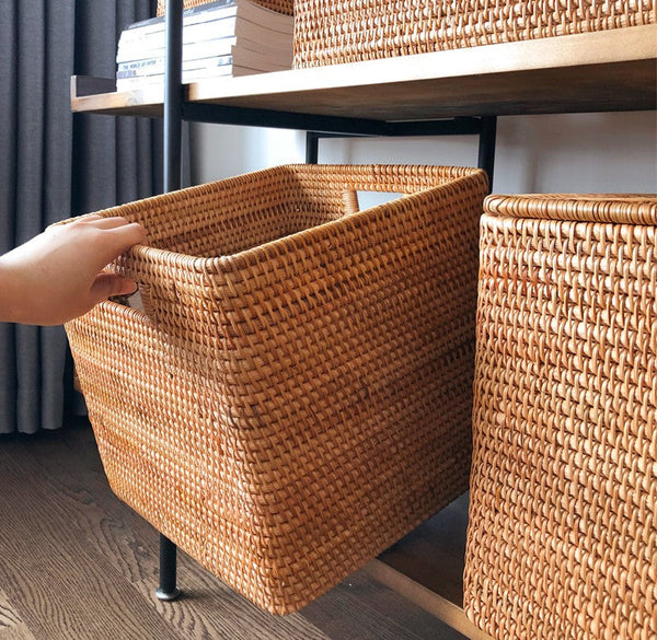 Oversized Rattan Storage Basket, Extra Large Rectangular Storage Basket for Clothes, Storage Baskets for Bathroom, Bedroom Storage Baskets-artworkcanvas