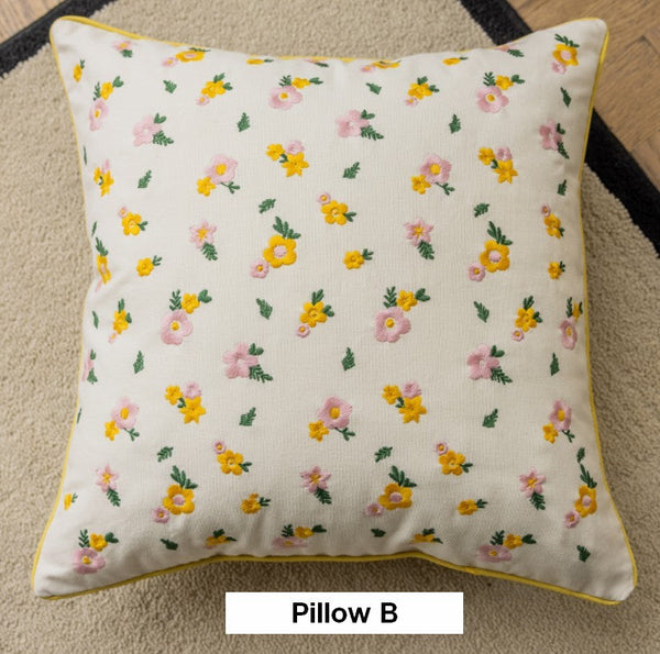 Spring Flower Decorative Pillows for Dining Room, Embroider Flower Cotton Pillow Covers, Decorative Pillows for Sofa, Farmhouse Decorative Pillows for Couch-artworkcanvas