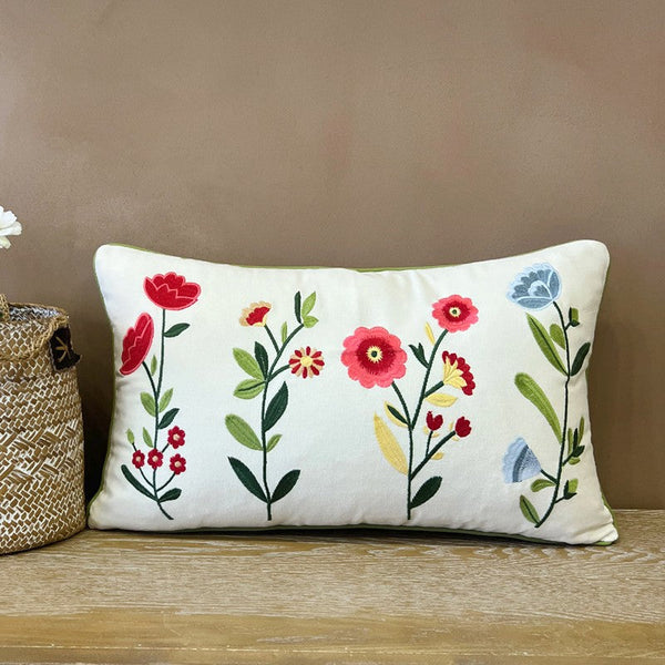 Throw Pillows for Couch, Spring Flower Decorative Throw Pillows, Farmhouse Sofa Decorative Pillows, Embroider Flower Cotton Pillow Covers-artworkcanvas