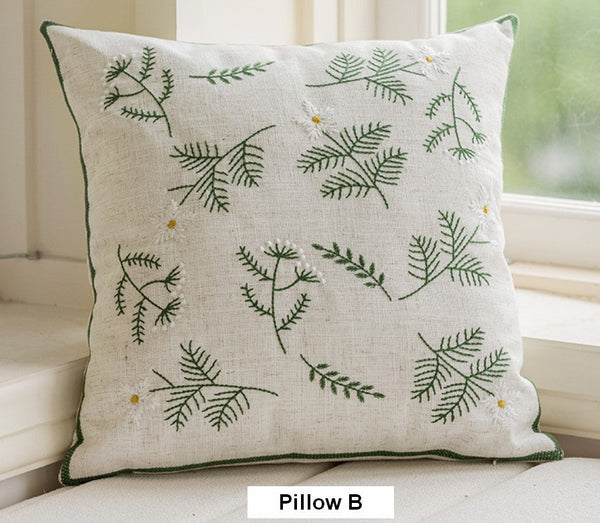 Spring Flower Decorative Pillows for Dining Room, Embroider Flower Cotton Pillow Covers, Decorative Pillows for Sofa, Farmhouse Decorative Pillows for Couch-artworkcanvas