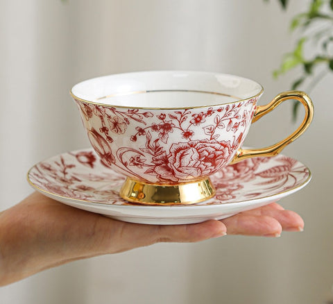 Creative Bone China Porcelain Tea Cup Set, Beautiful British Tea Cups, Elegant Flower Ceramic Cups, Unique Royal Coffee Cup and Saucer-artworkcanvas