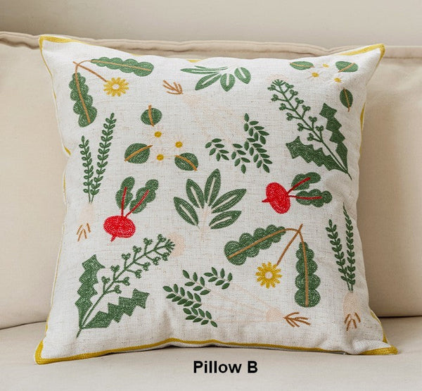 Spring Flower Decorative Throw Pillows, Decorative Pillows for Couch, Farmhouse Sofa Decorative Pillows, Embroider Flower Cotton Pillow Covers-artworkcanvas