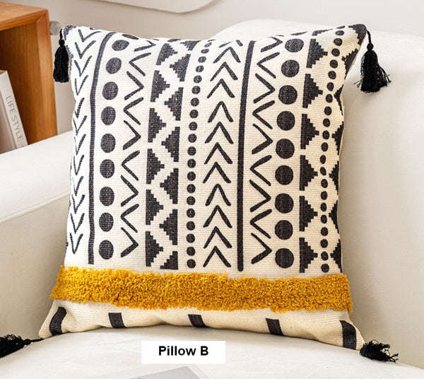 Unique Oriental Square Pillows for Bedroom, Geometric Modern Pillow Covers, Bohemian Decorative Sofa Pillows, Decorative Throw Pillows for Couch-artworkcanvas