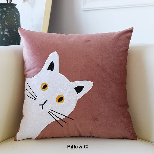 Modern Decorative Throw Pillows, Lovely Cat Pillow Covers for Kid's Room, Modern Sofa Decorative Pillows, Cat Decorative Throw Pillows for Couch-artworkcanvas